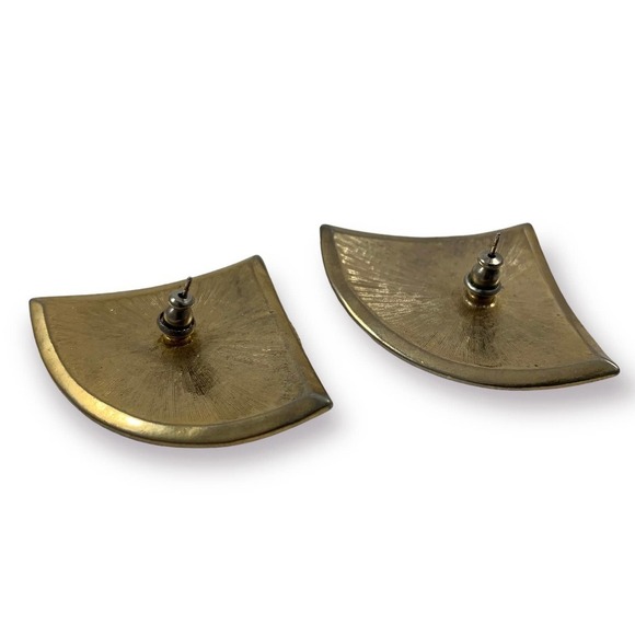 Vintage large red and gold enamel triangle earrings - Picture 3 of 11